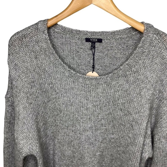 NYDJ Metallic Balloon Sleeve Sweater Heather Grey Size Large Ballet Neck - Picture 3 of 12